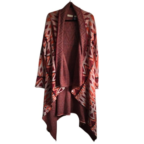 Anthropologie Sleeping On Snow Red Wool Long Open Front Waterfall Cardigan S - Picture 3 of 10